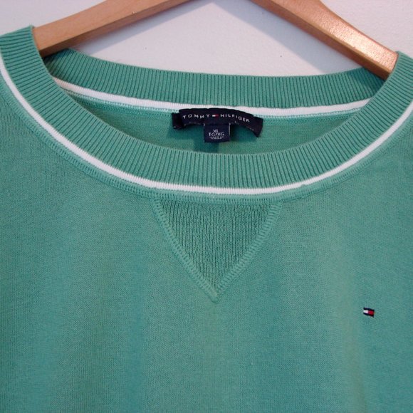 Tommy Hilfiger Green Knit Tunic Sweater Top Sporty White Stripe Rounded Hem XL - Picture 4 of 12